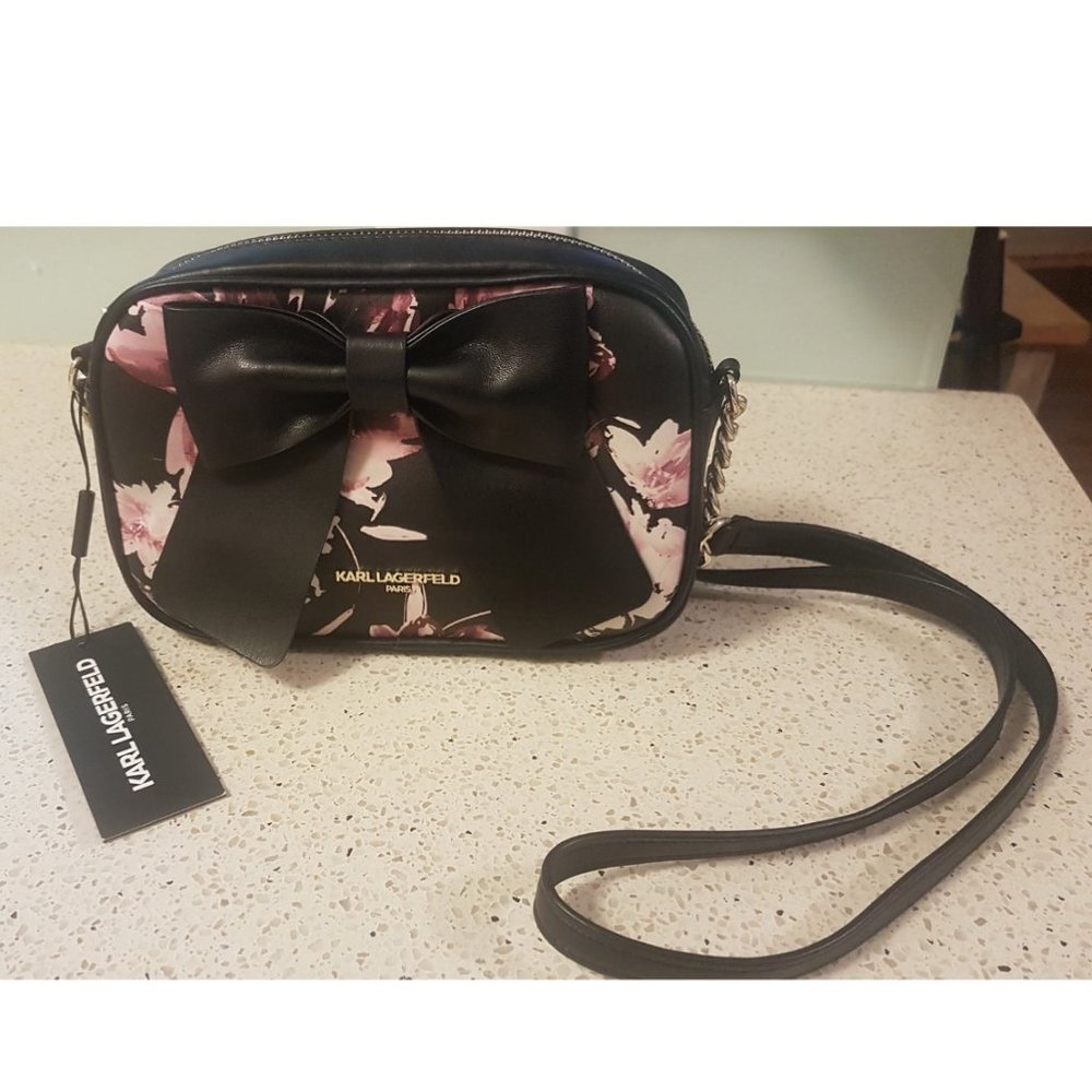 KARL LAGERFELD Floral Berry Black Bow Crossbody